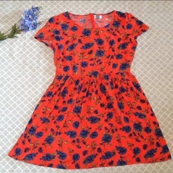 Old Navy Orange Blue Floral Dress 12 - Picture 1 of 5